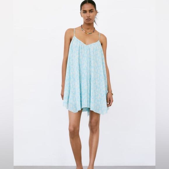 Zara blue daisy mini dress NWOT - Picture 1 of 4